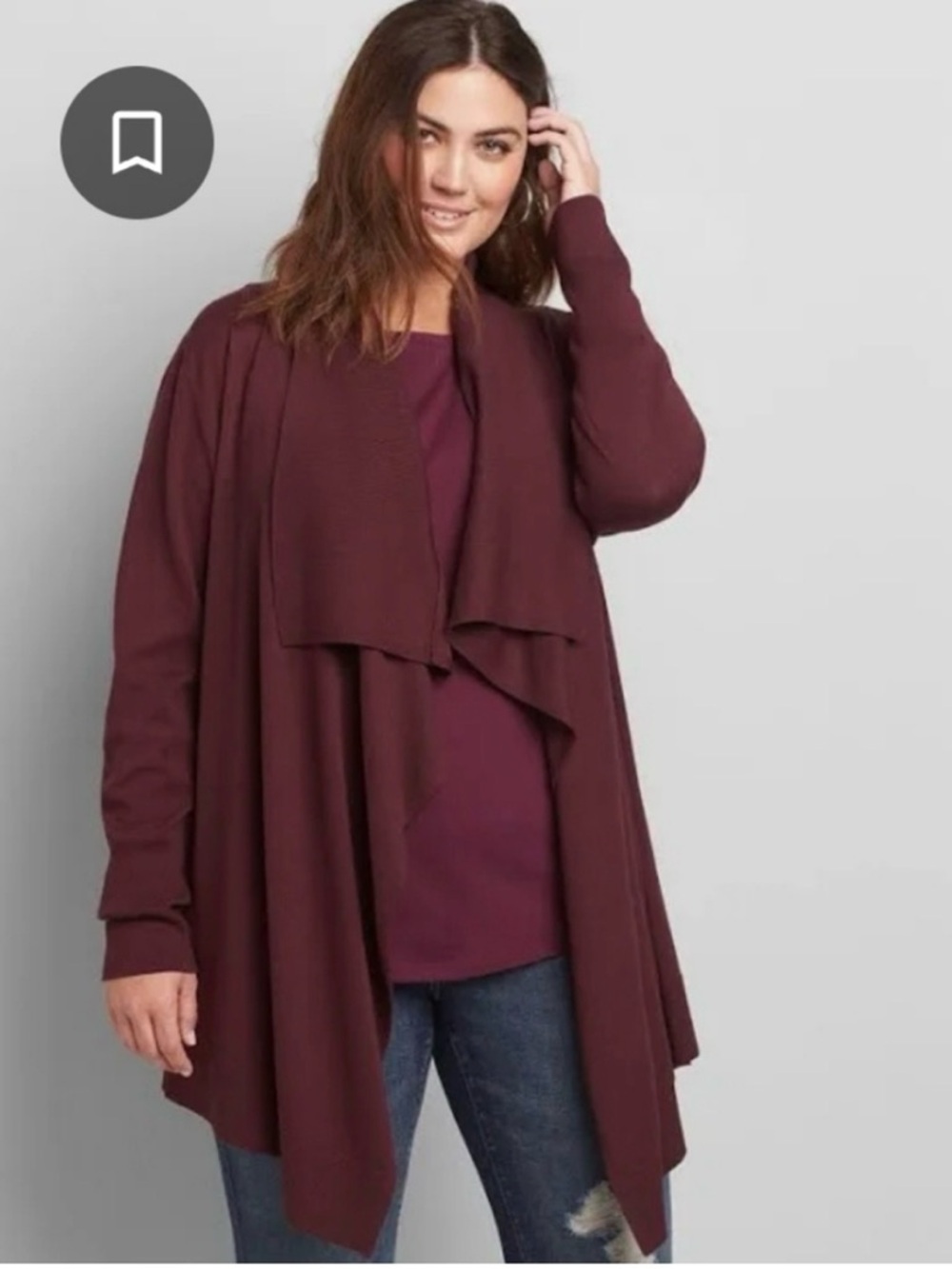 Lane Bryant Plum Open-Front Draped Cardigan